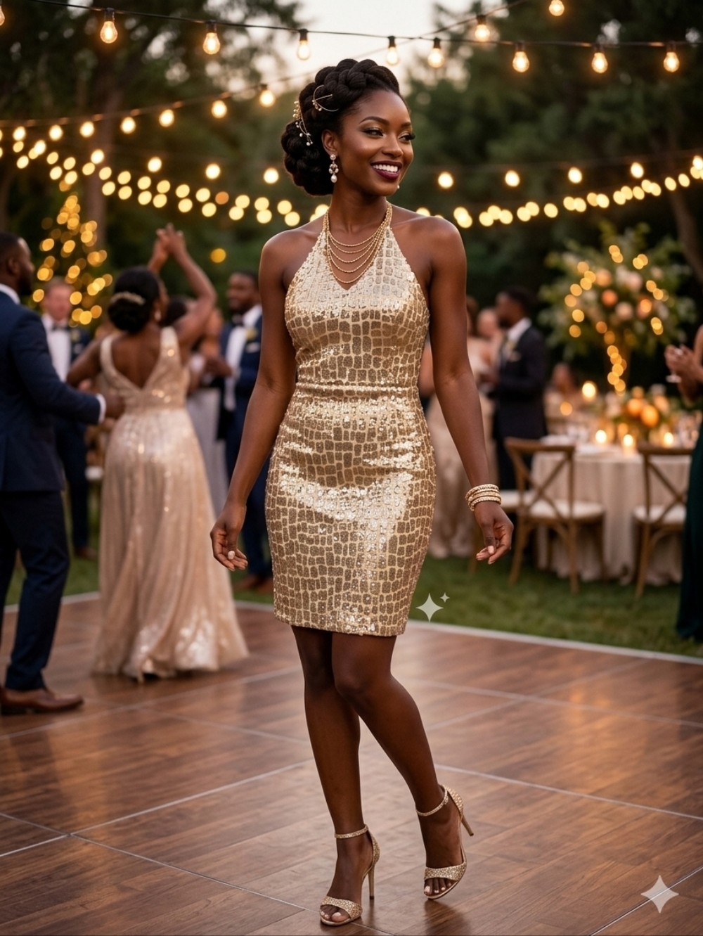 Gold Sequin Halter Mini Dress